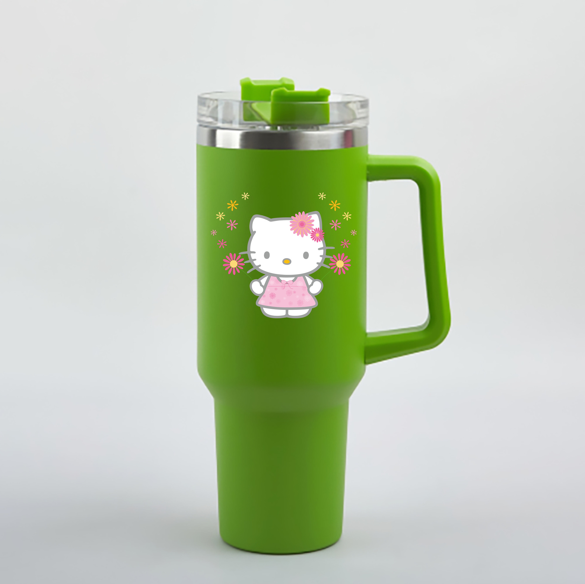 （画像用） Hello Kitty ハローキティ 1200mL車用タンブラー - クリスタルステッカー（プラスチックストロー付き）